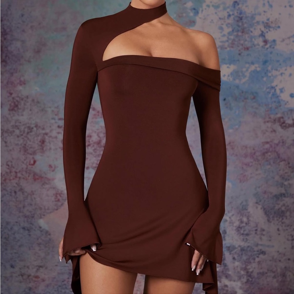 NWT Oh Polly Chocolate One Shoulder Dress
